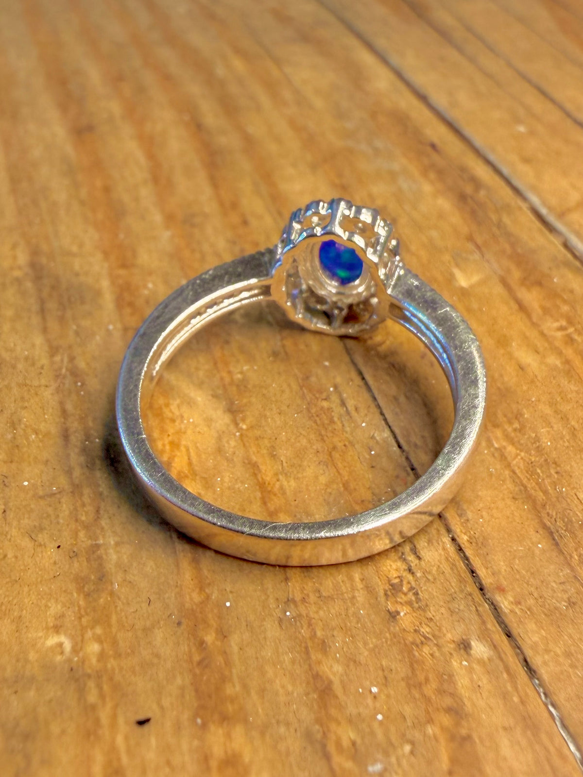 Blue Opal and White CZ 925 Sterling Silver Size Q Ring