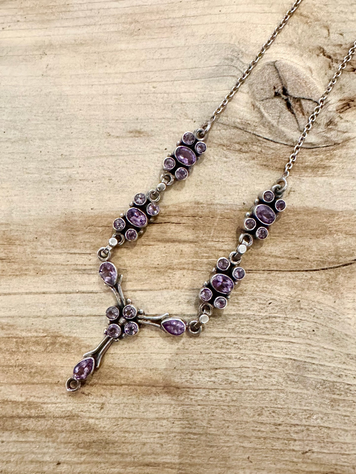 Vintage Amethyst Ornate 925 Silver 16 to 17 inch Necklace