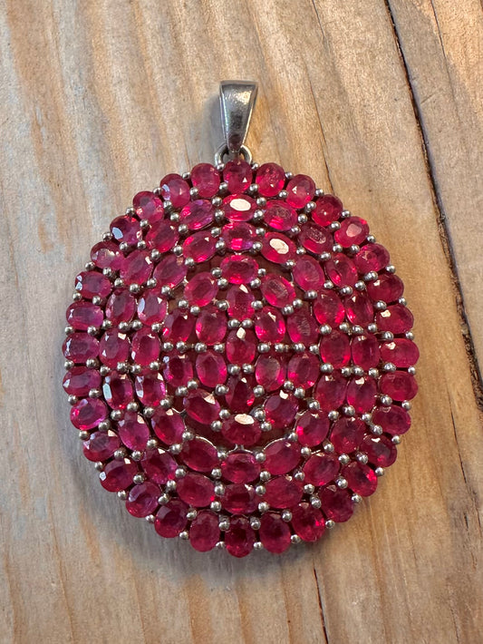 Modern Cluster Red Pink Ruby Stone 925 Silver Pendant