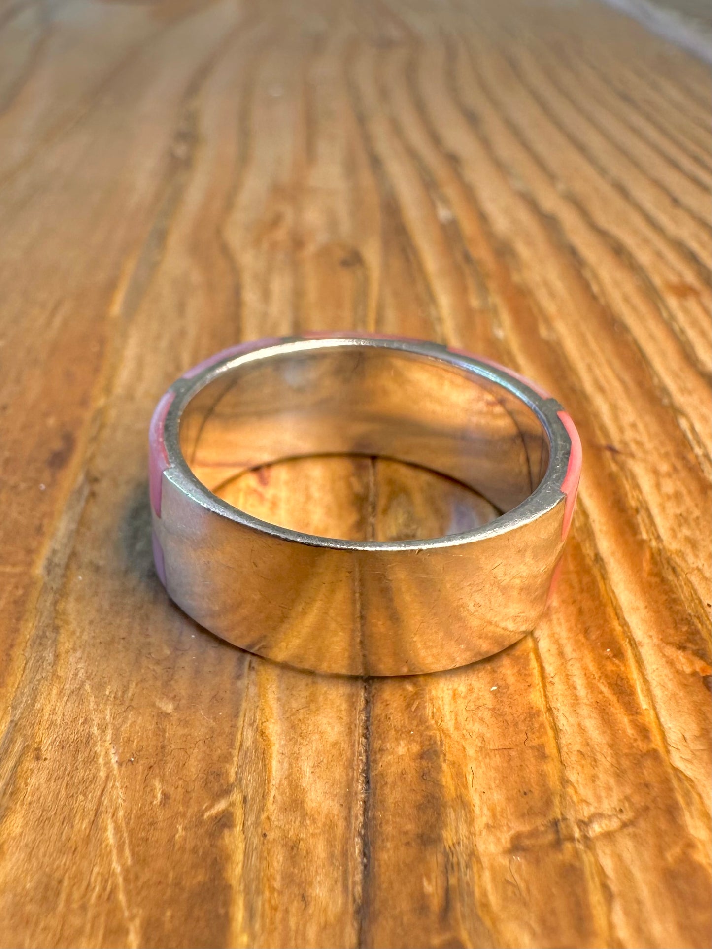 Pink Mother of Pearl Inlay Band 925 Sterling Silver Size P Ring