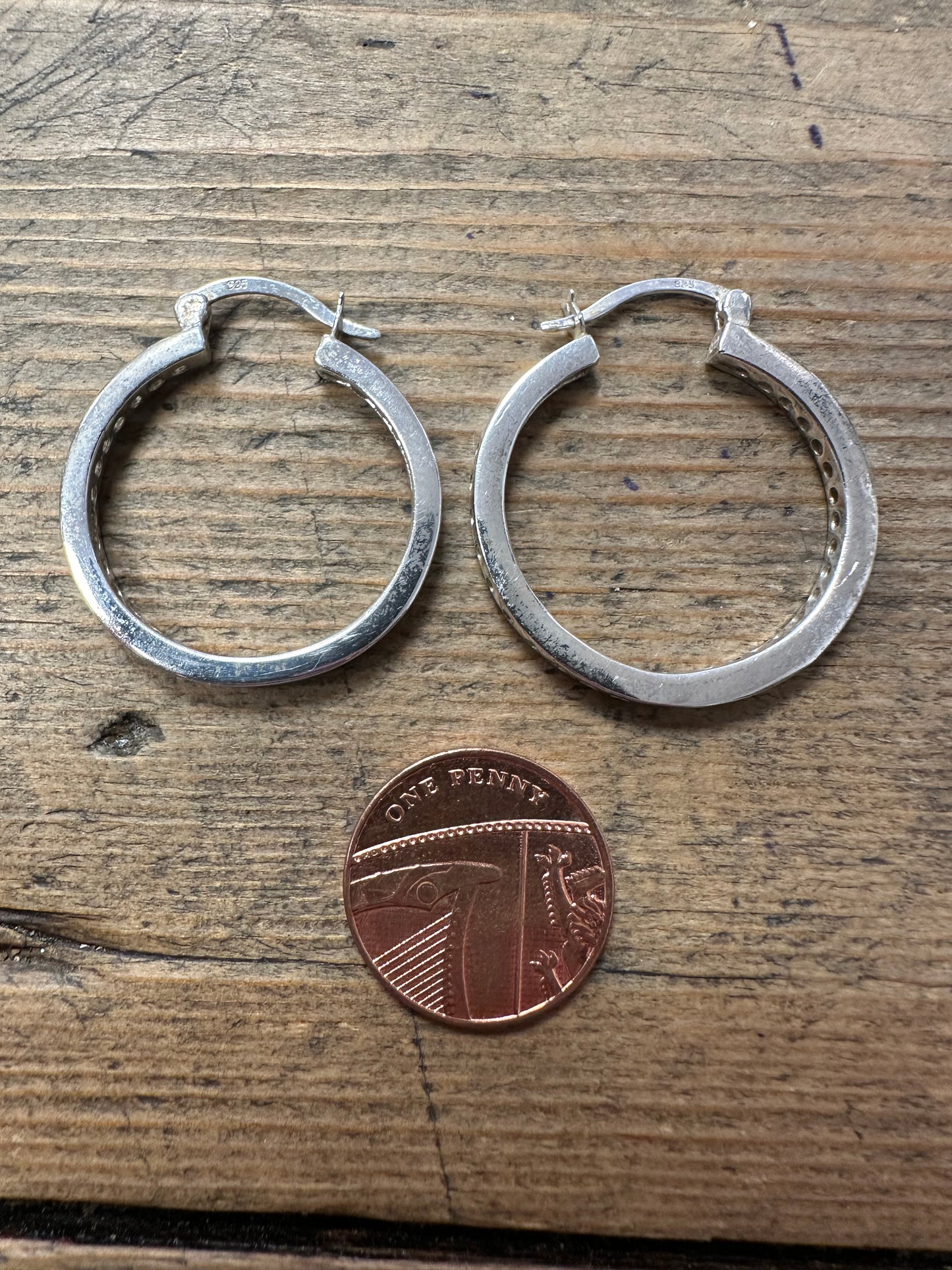 Modernist CZ 925 Silver Hoop Earrings