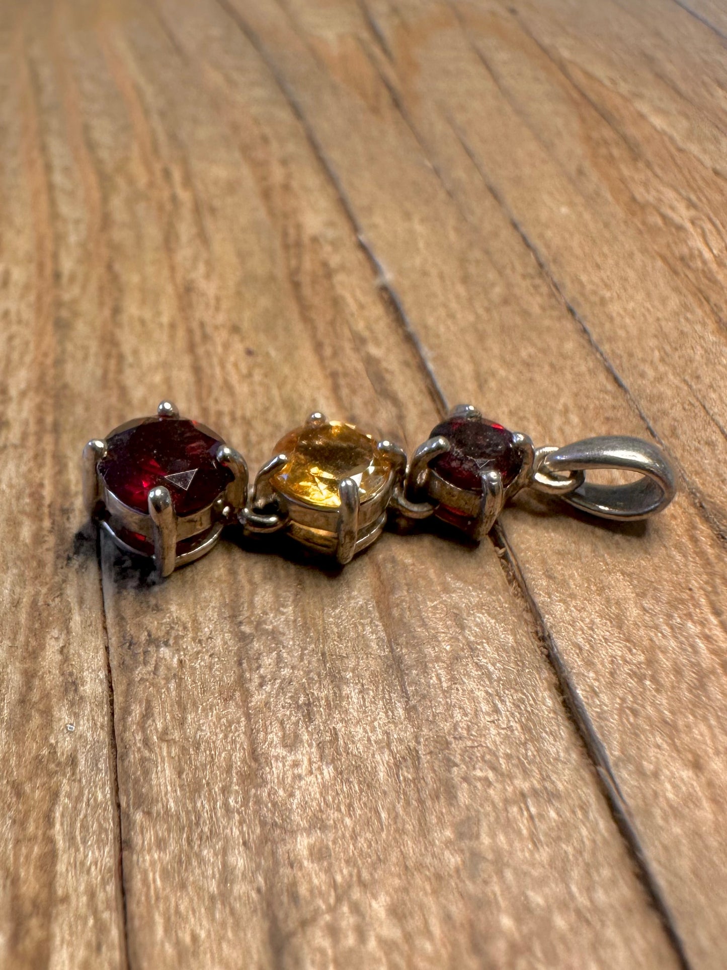 Vintage Garnet and Citrine 925 Sterling Silver Pendant