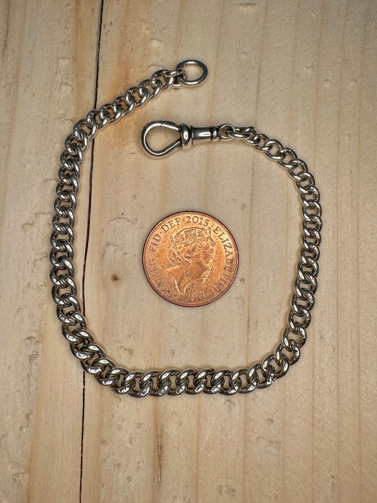 Graduated Curb Chain Albert Clasp Marked 925 Sterling Silver Every Link 8 inch Bracelet