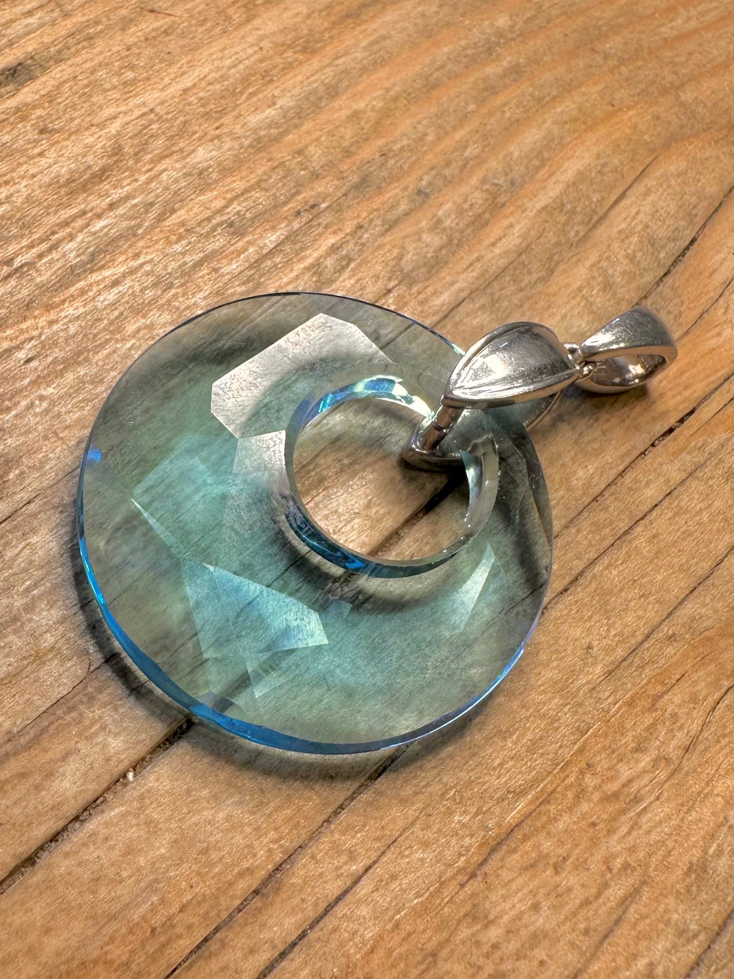 Moderner klarer blauer Kreis-Anhänger aus 925er Sterlingsilber