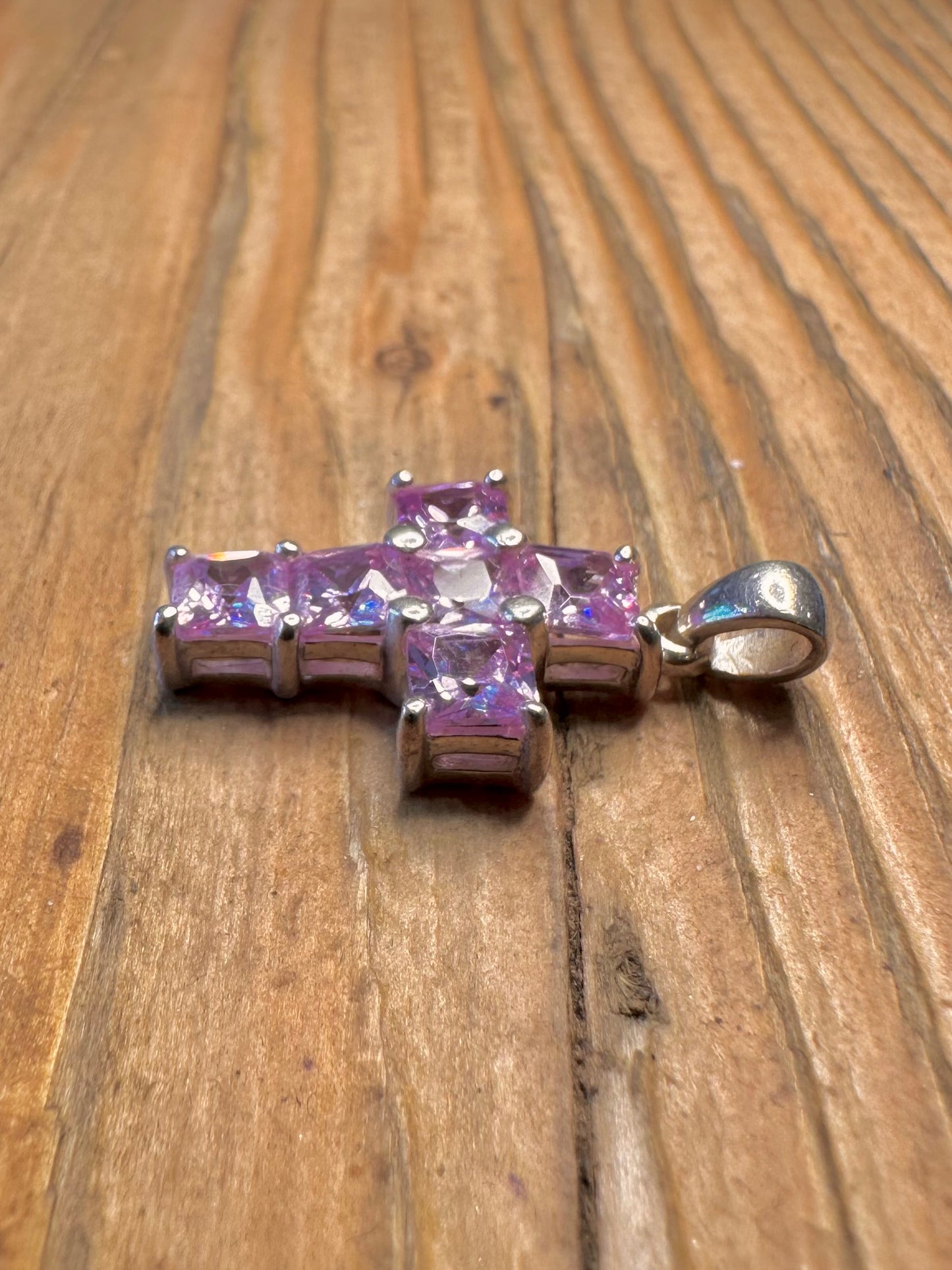Purple Cubic Zirconia Cross 925 Sterling Silver Pendant