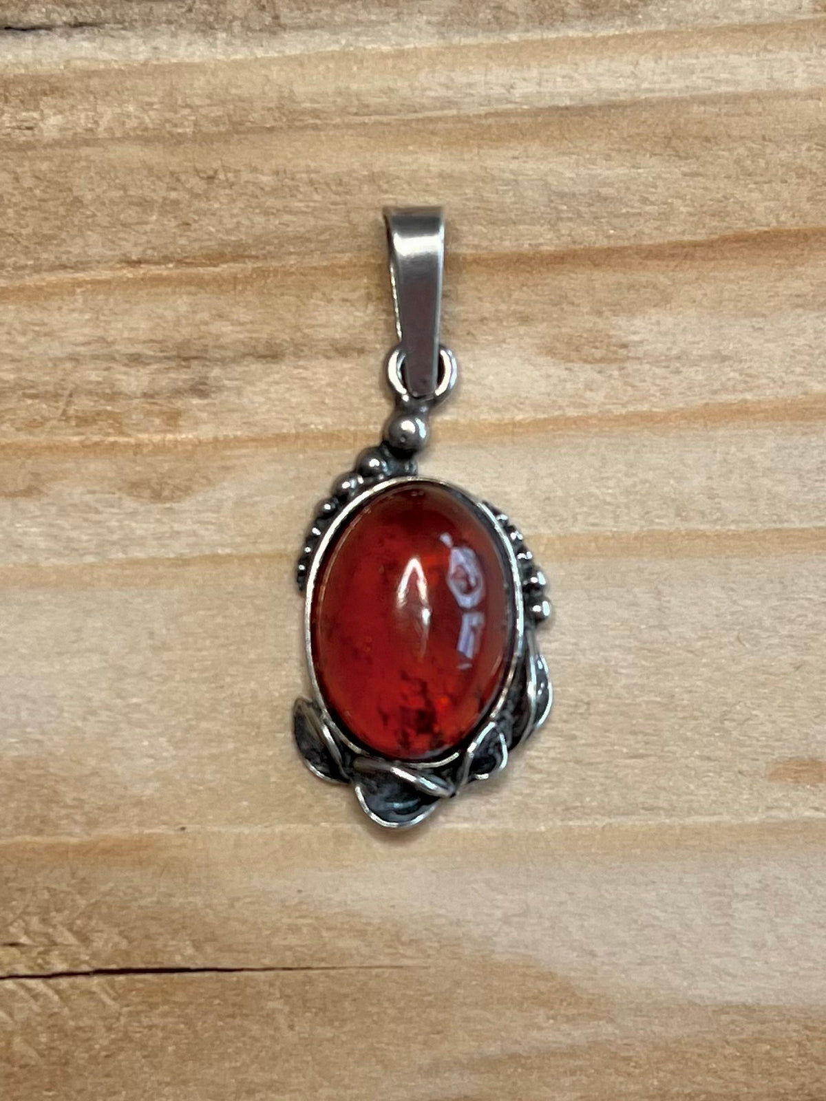 Oval Amber Ornate 925 Sterling Silver Pendant