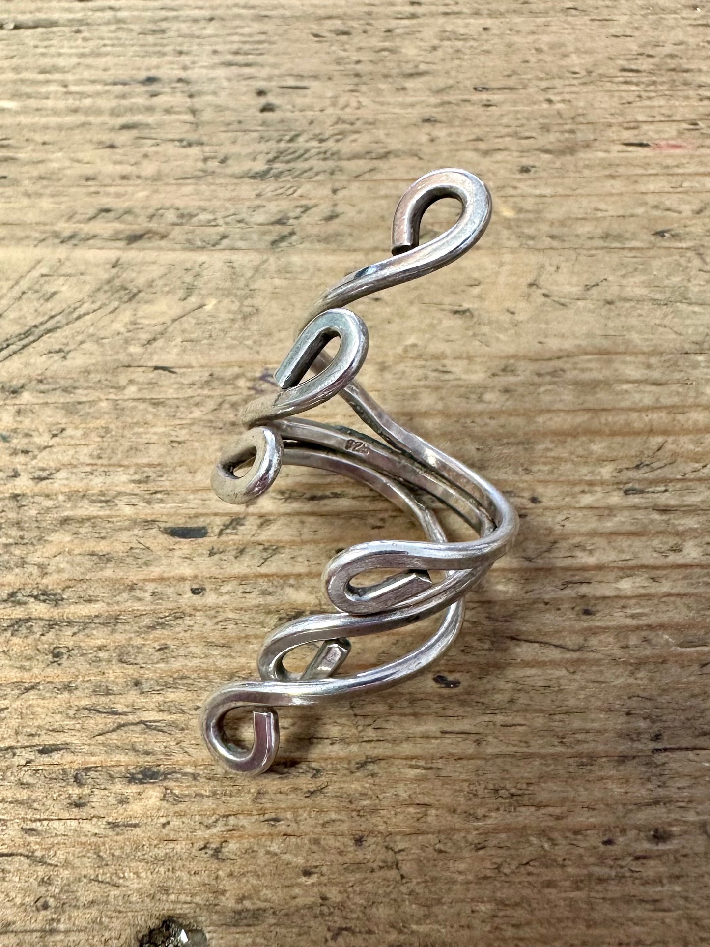 Abstract Long Swirl 925 Silver Size N1/2 Ring