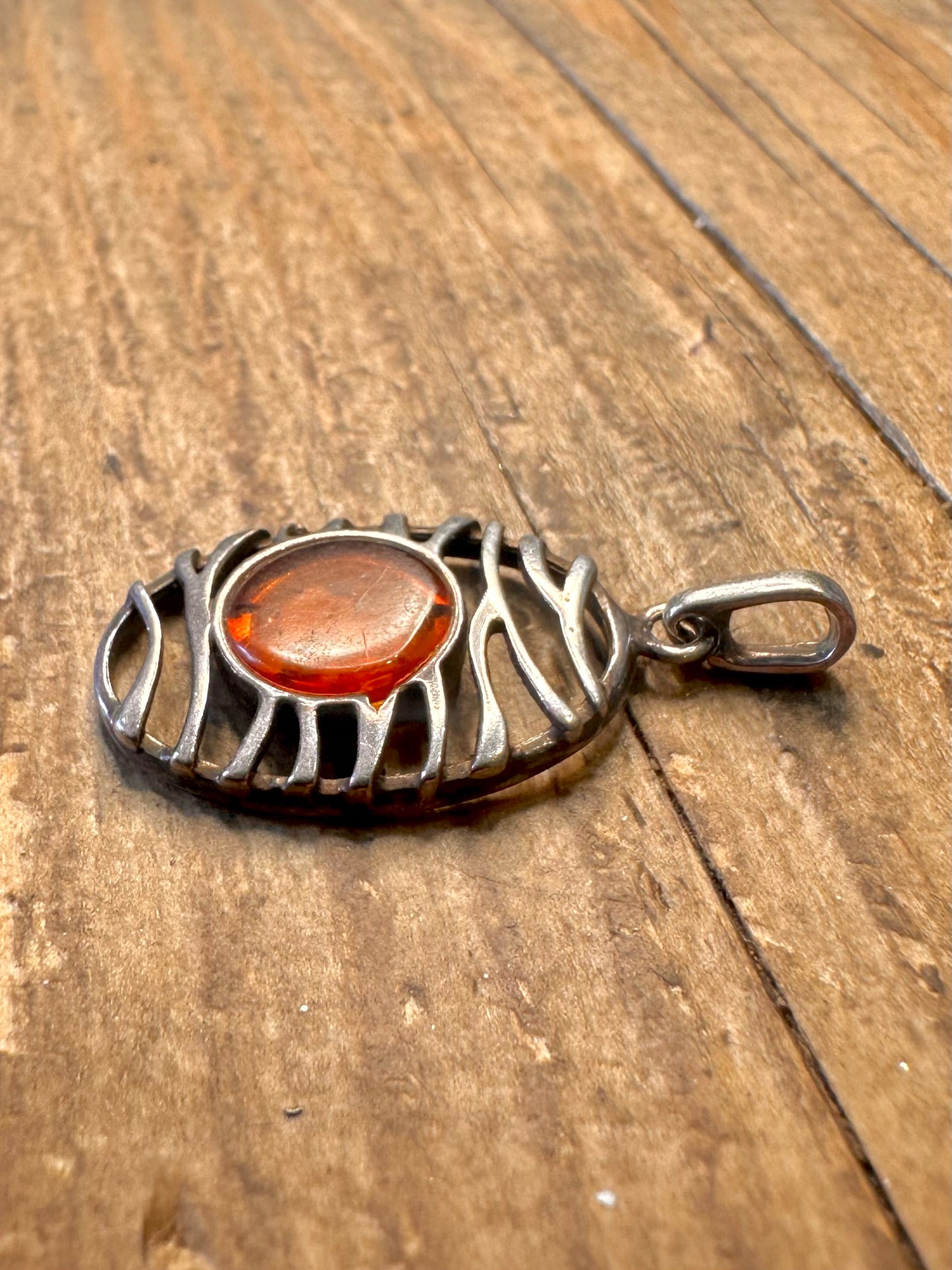 Abstract Amber Oval 925 Sterling Silver Pendant