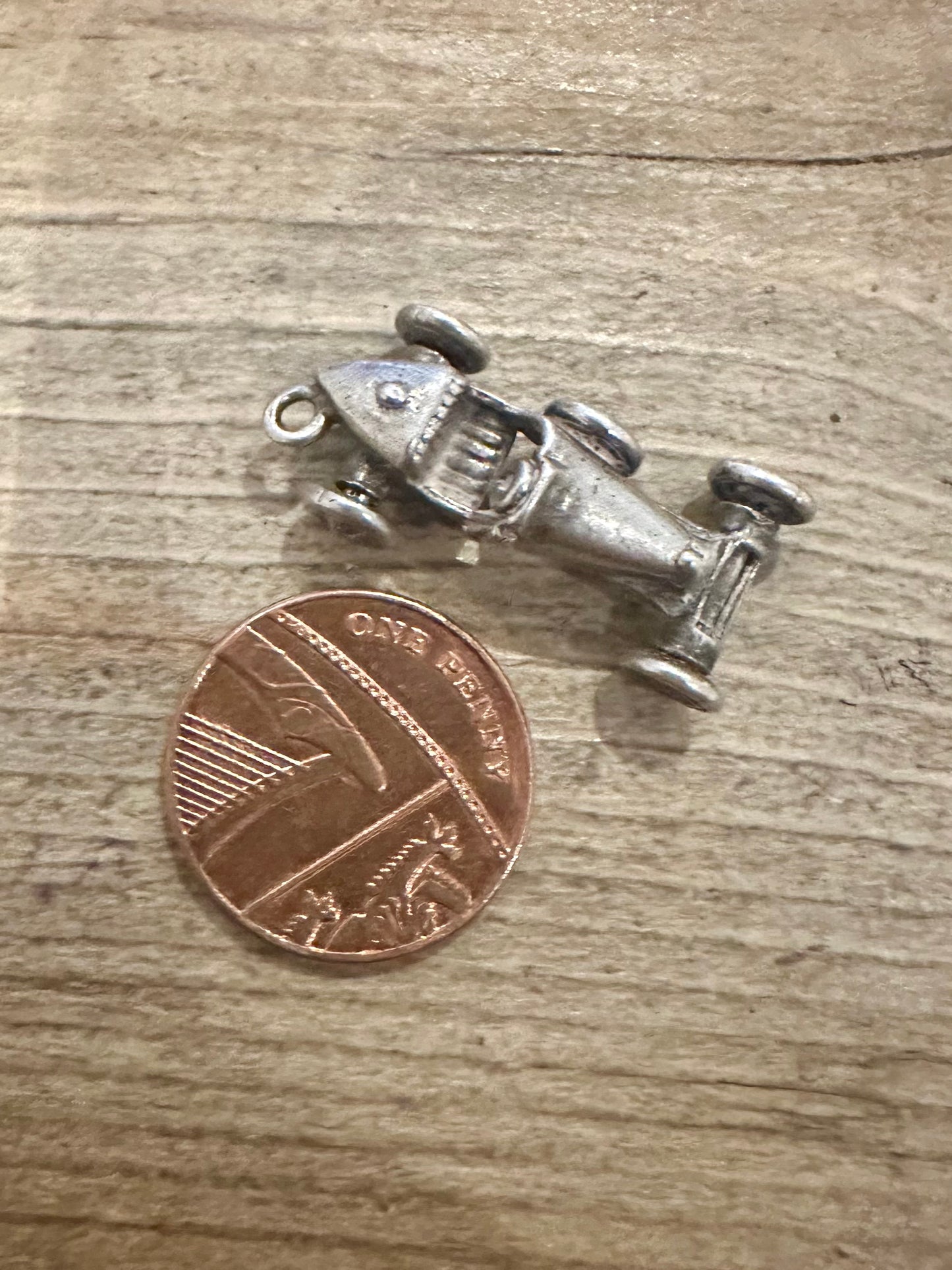 Vintage Race Car 925 Silver Charm Pendant