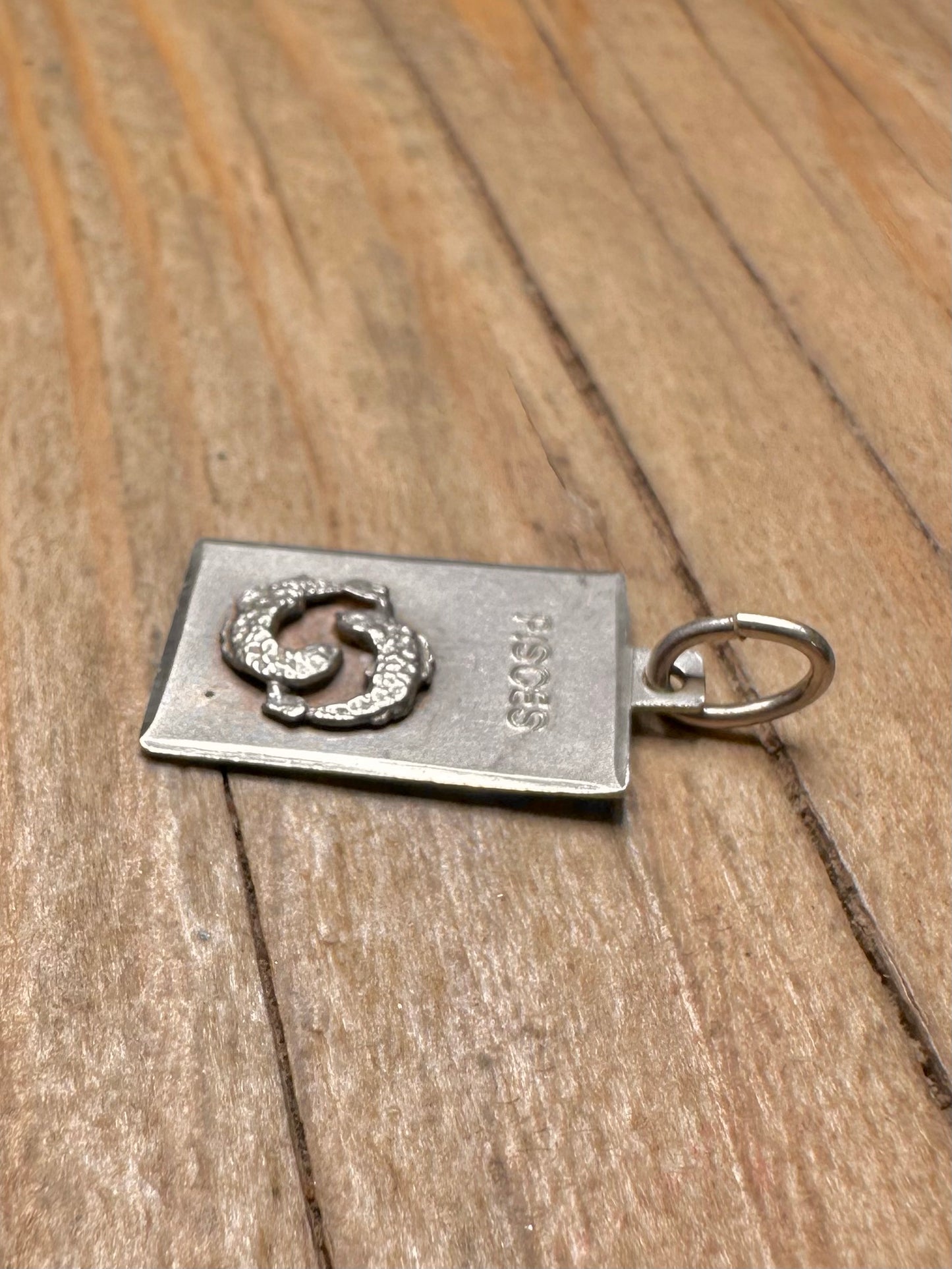 Vintage Pisces Rectangle 925 Sterling Silver Pendant