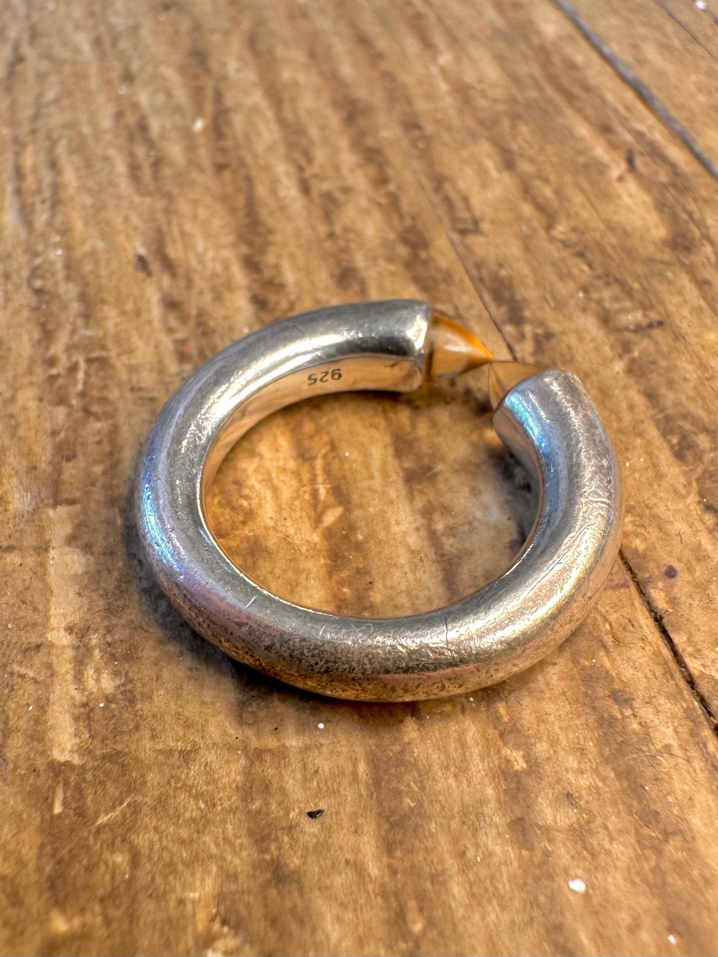 Abstract Citrine Claw Band 925 Sterling Silver Size J Ring