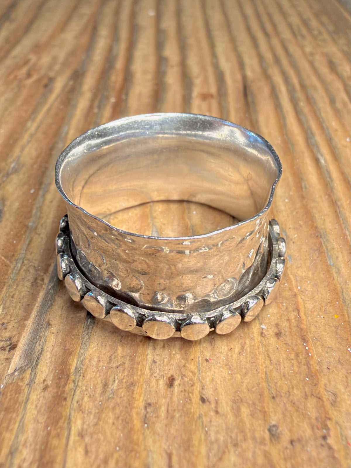 Hammered Circles Spinner 925 Sterling Silver Size R Ring