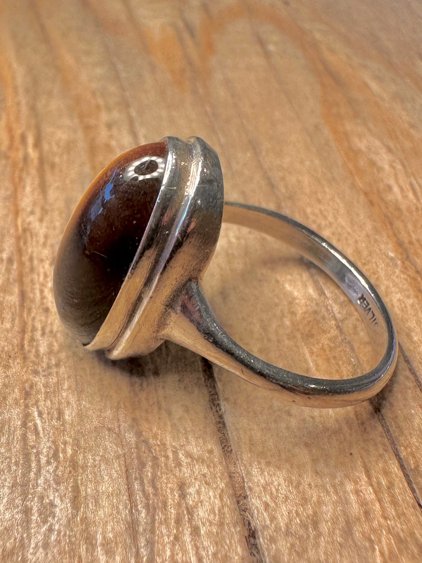 Vintage Tigers Eye Oval 925 Sterling Silver Size Q1/2 Ring