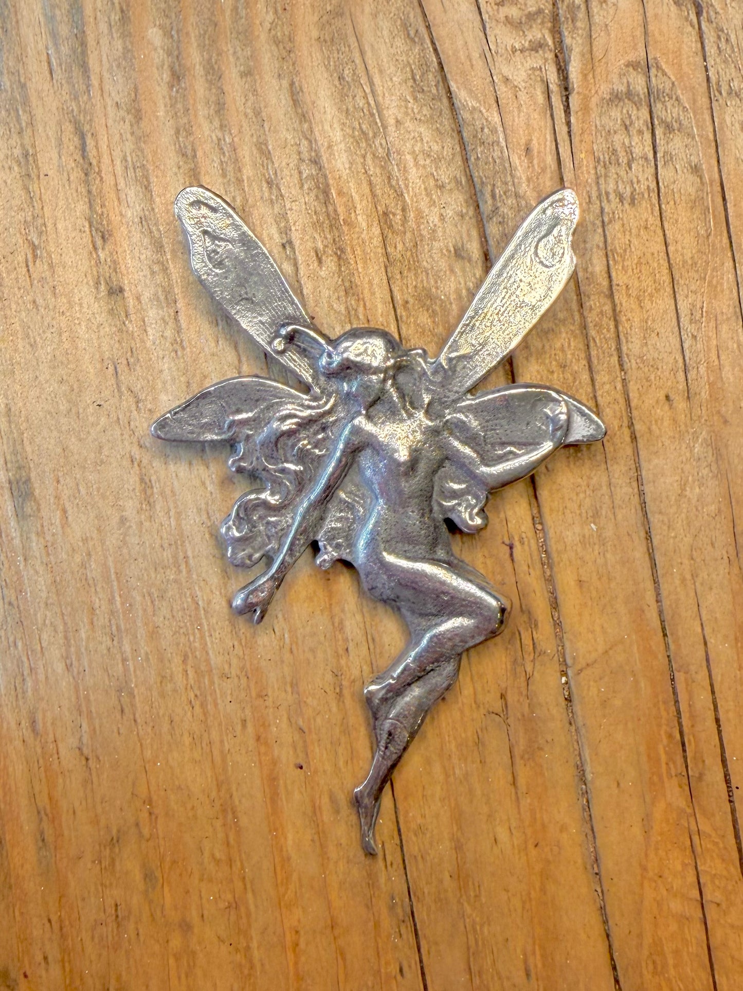Large 1989 Art Nouveau Fairy 925 Sterling Silver Brooch