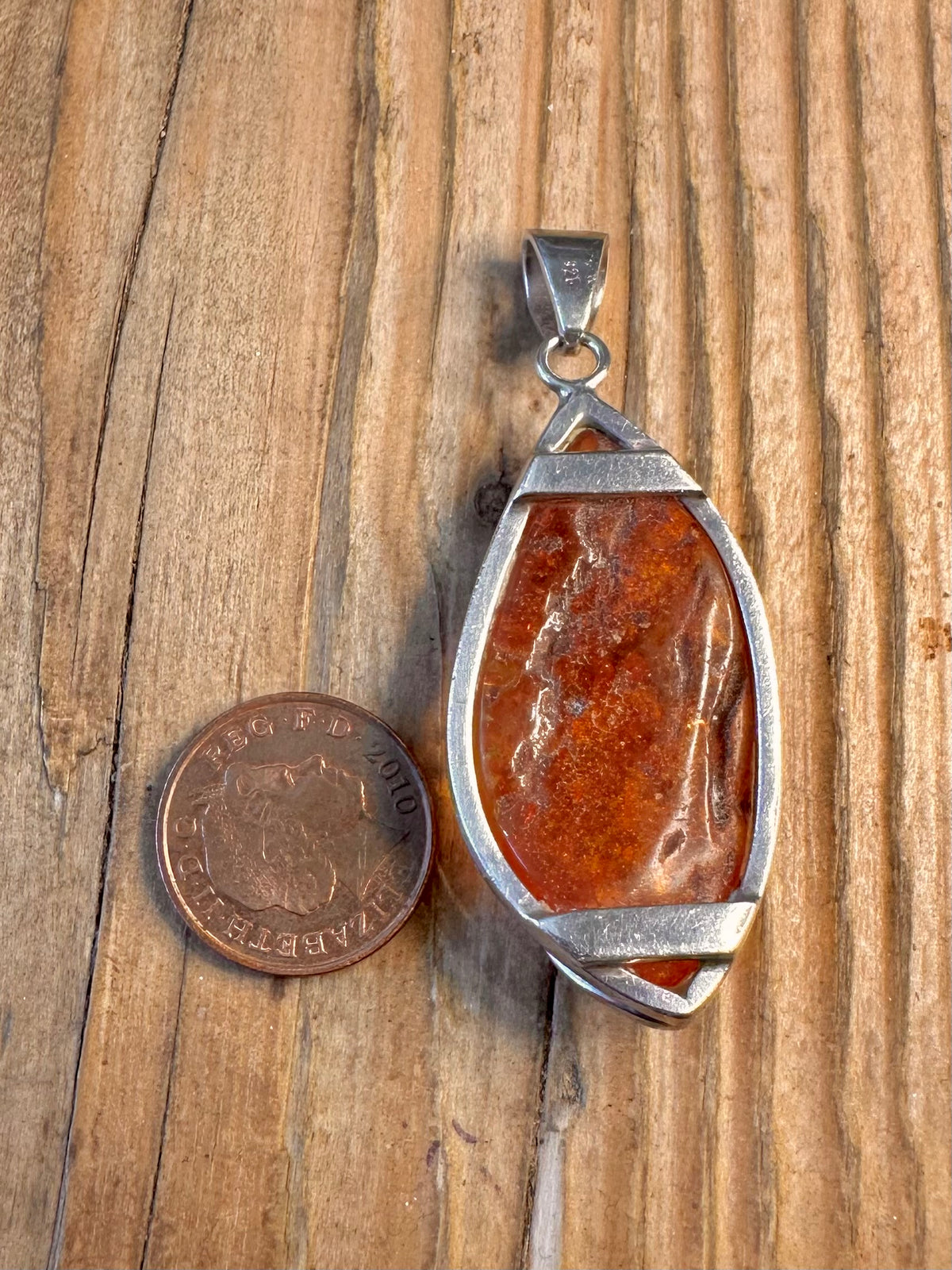 Abstract Amber 925 Sterling Silver Pendant
