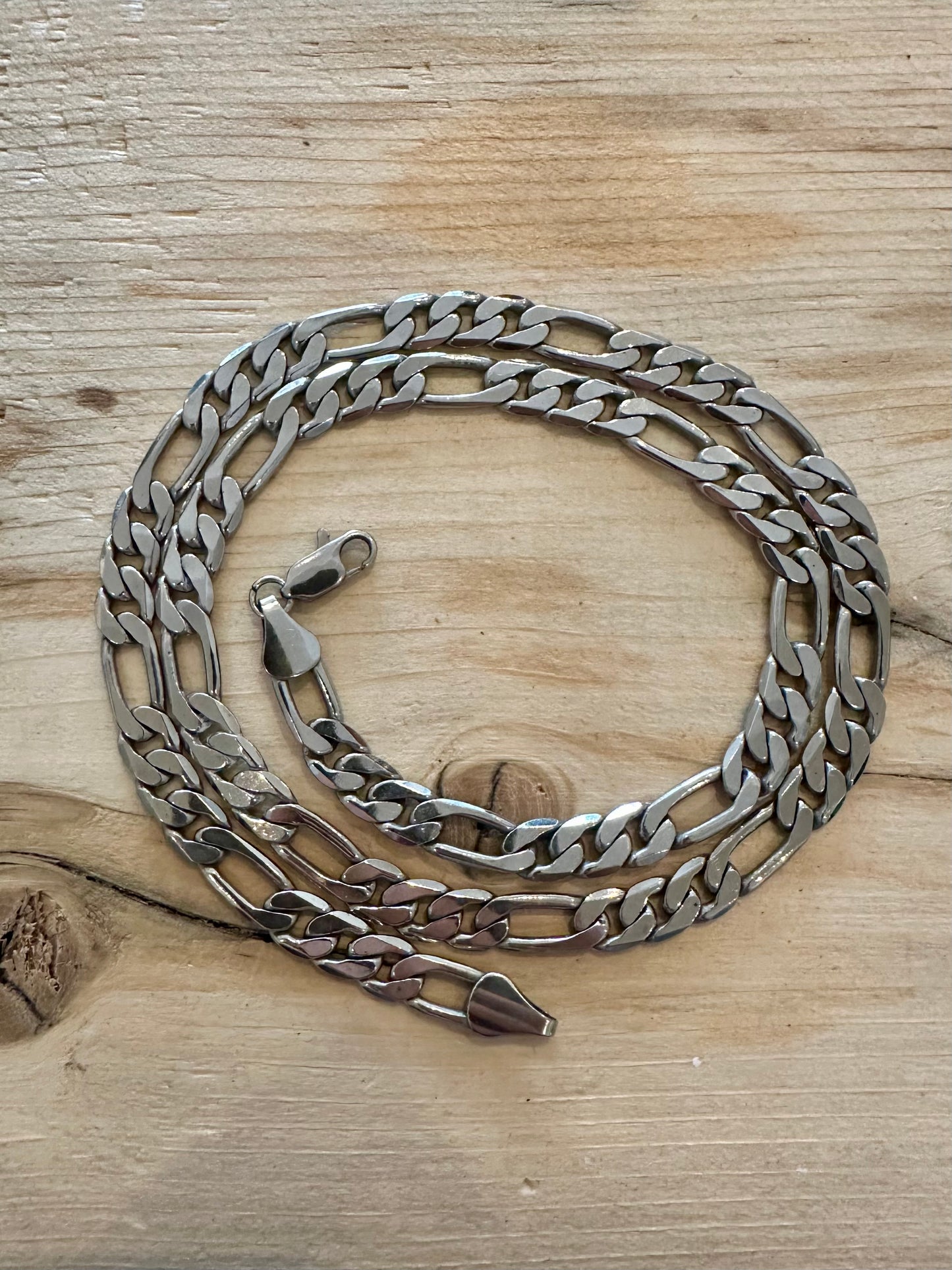 Modern Chunky Figaro Chain 925 Silver 23.8 inch Necklace