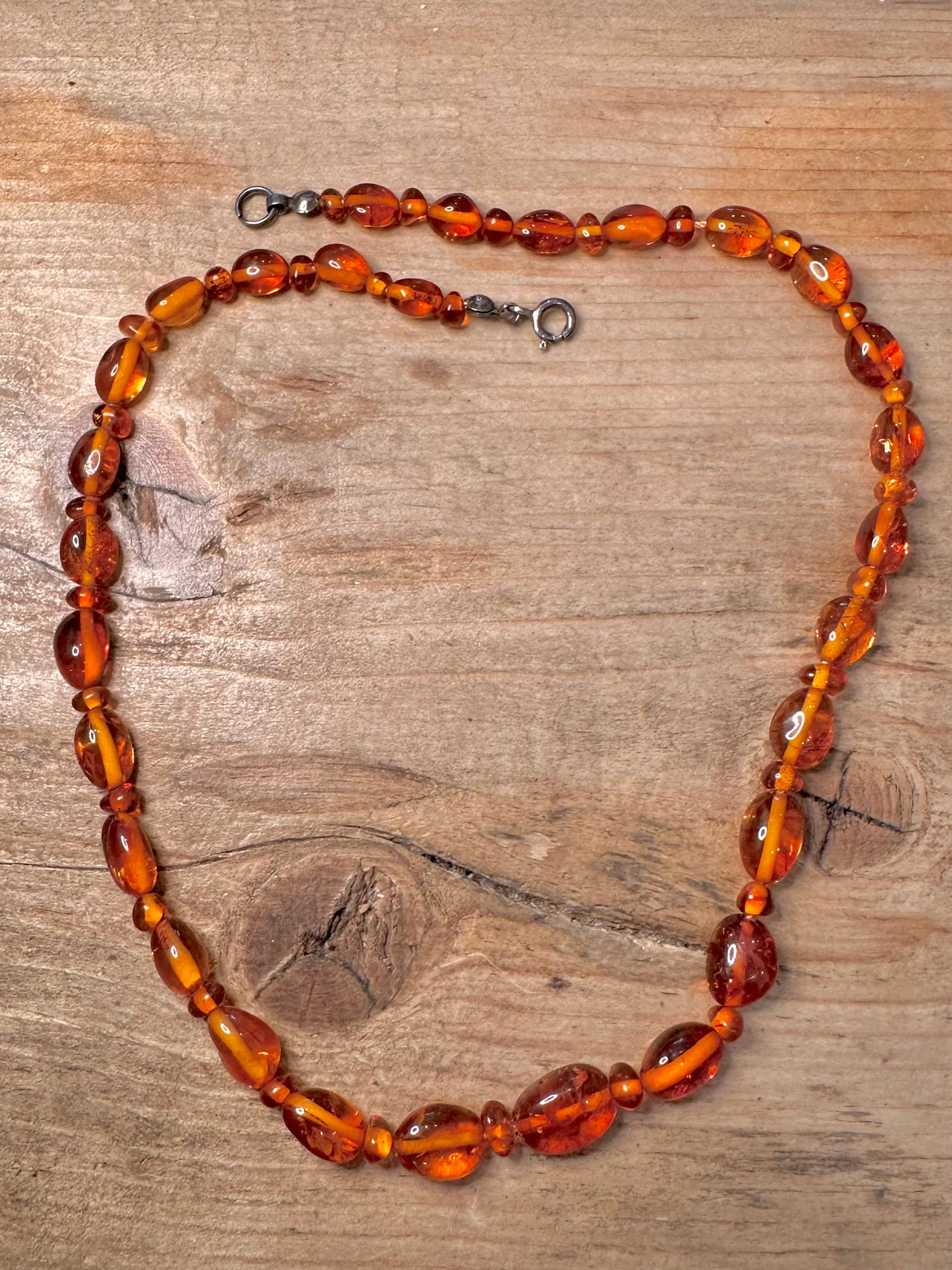 Vintage Amber Bead 925 Silver Clasp String 16 inch Necklace
