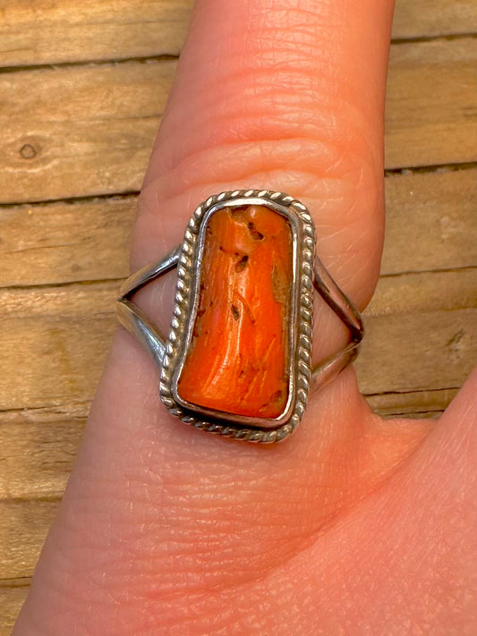 Vintage Raw Coral 925 Sterling Silver Size J1/2 Ring