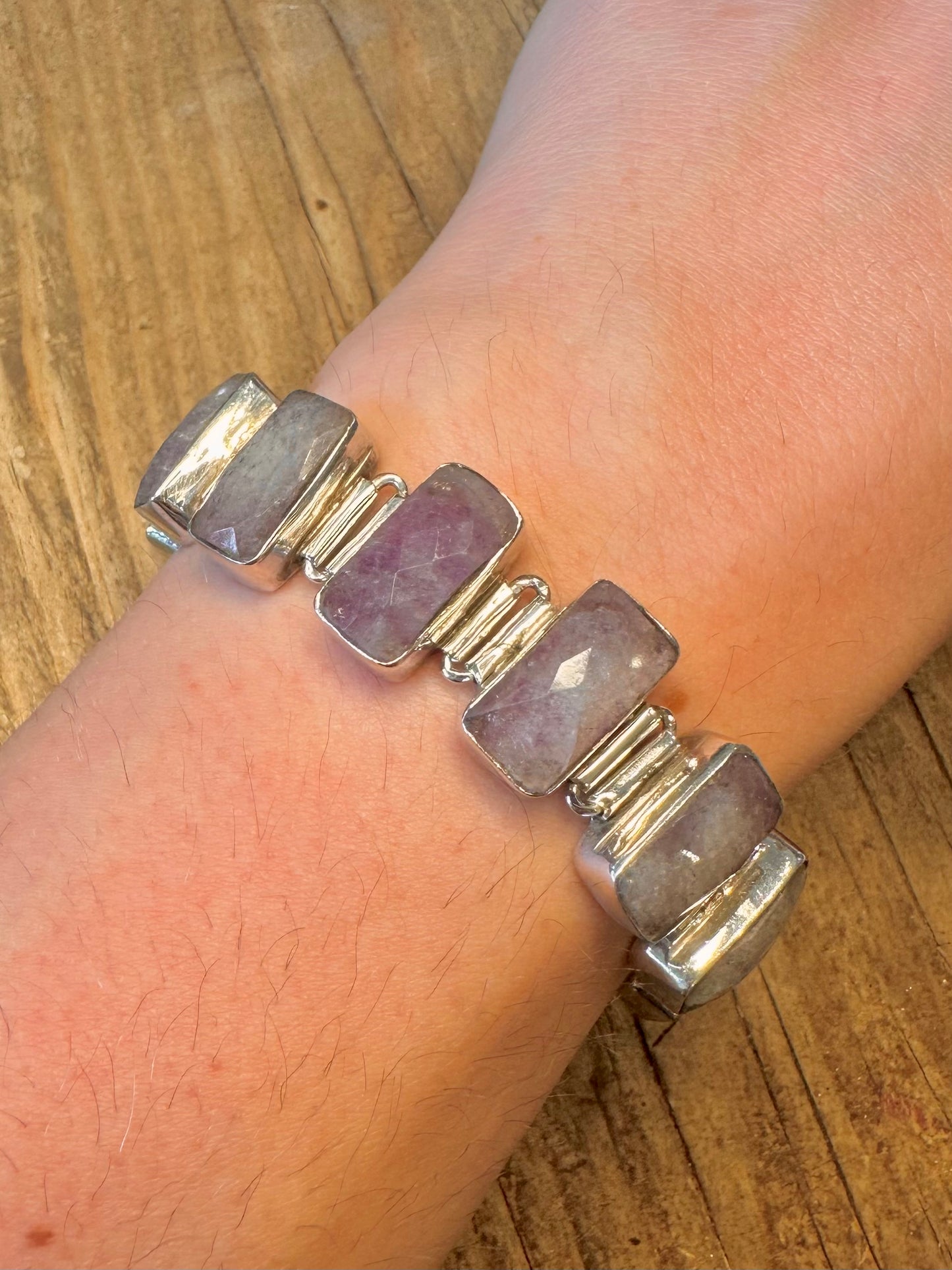 Faceted Amethyst Rectangle T Bar 925 Sterling Silver 7 to 7.5 inch Bracelet