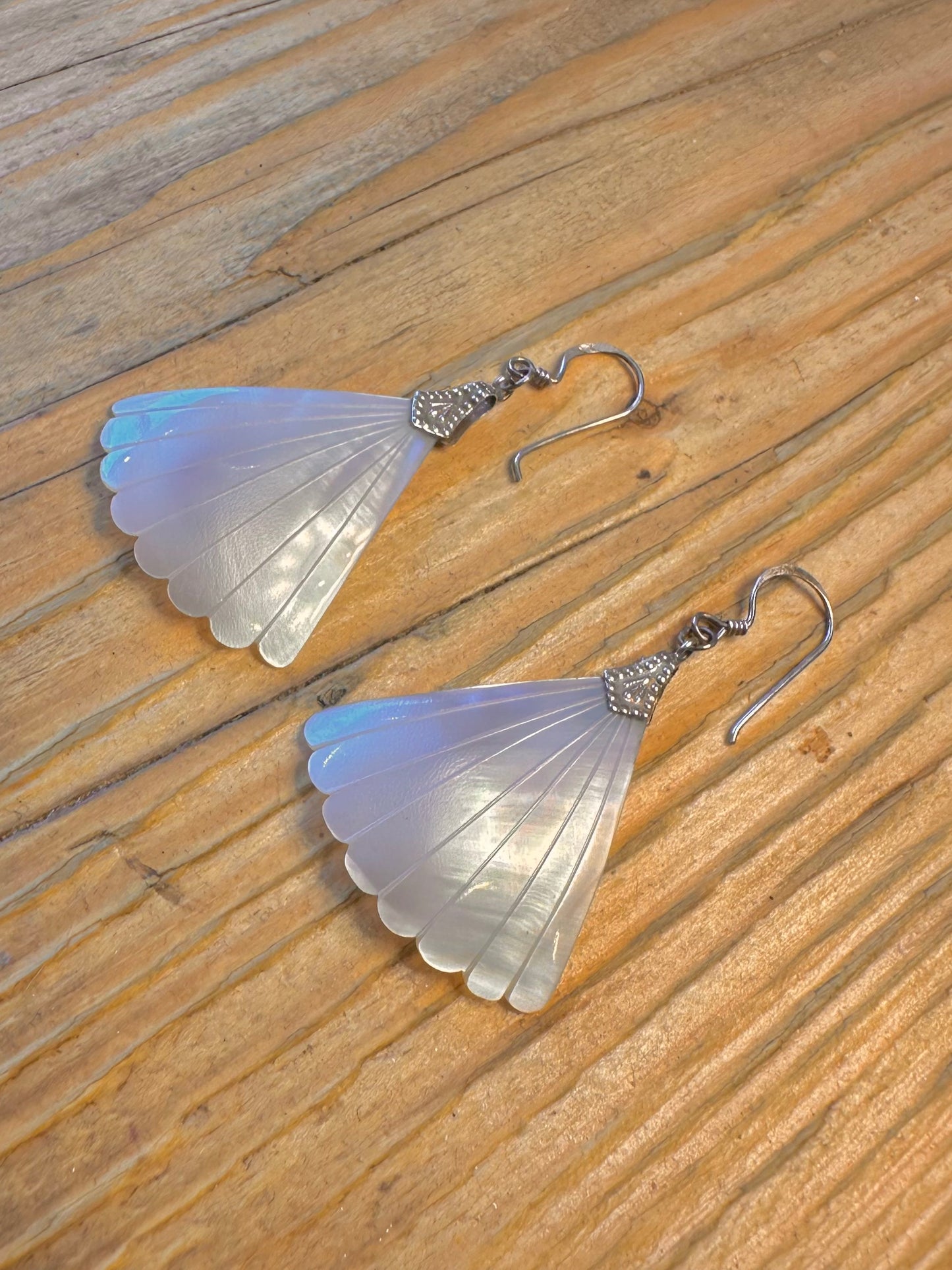 Mother of Pearl Fan 925 Sterling Silver Earrings