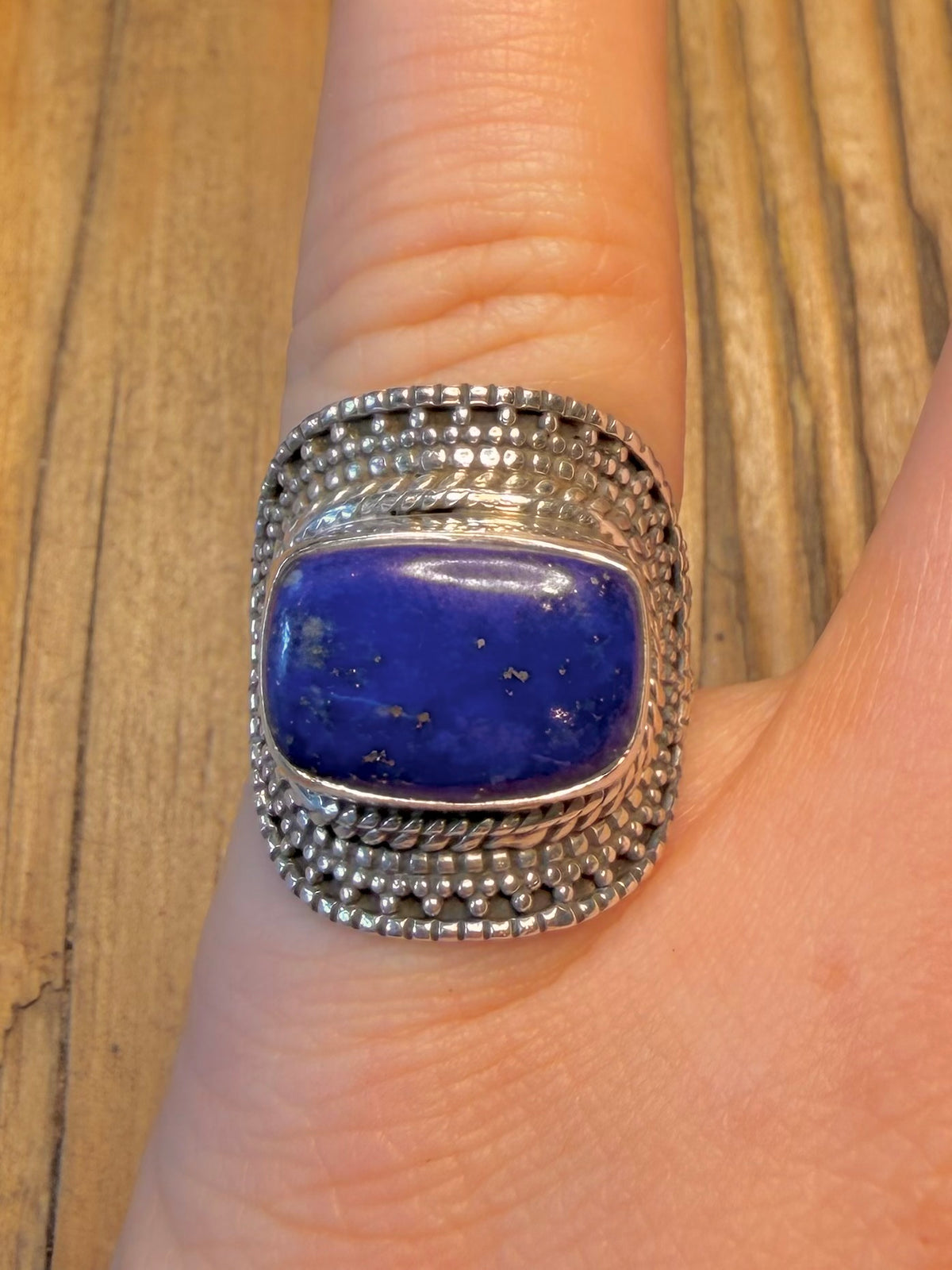Lapis Lazuli Ornate Intricate 925 Sterling Silver Size N Ring