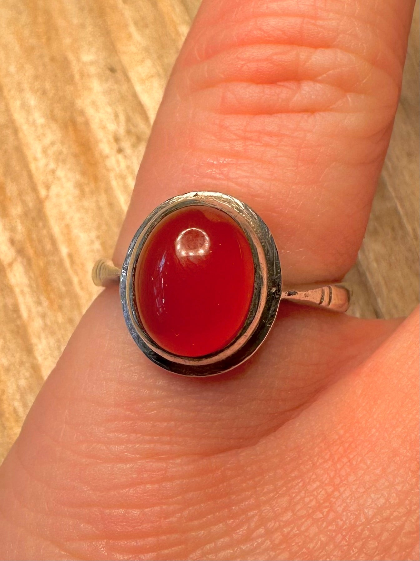 Vintage 1977 Carnelian 925 Sterling Silver Size N Ring