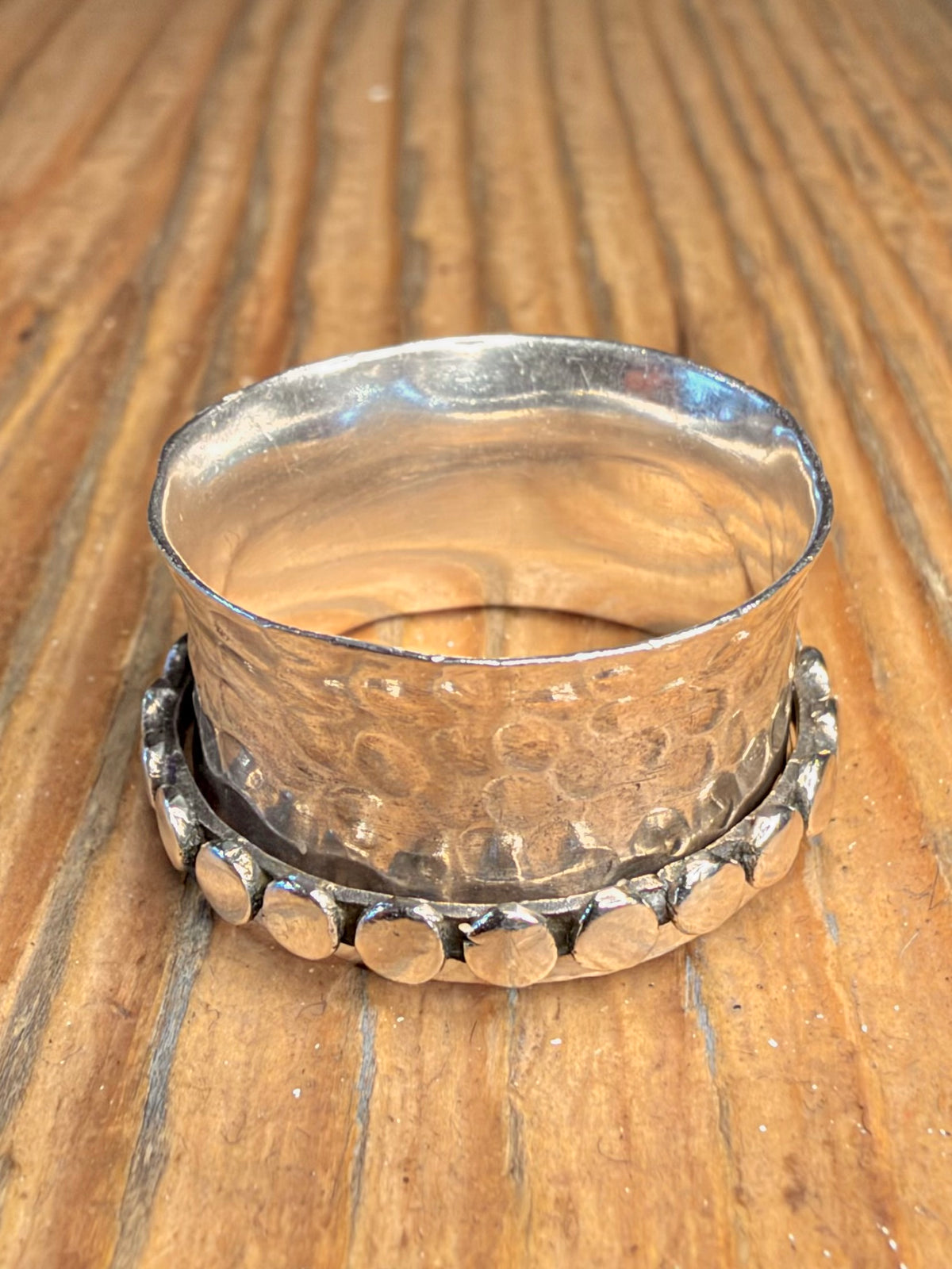 Hammered Circles Spinner 925 Sterling Silver Size R Ring