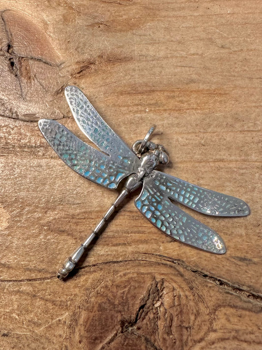 Vintage Articulated Dragonfly Blue Enamel 925 Silver Pendant
