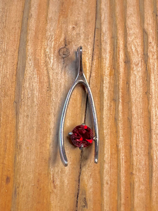 Wishbone Red Gemstone 925 Sterling Silver Pendant