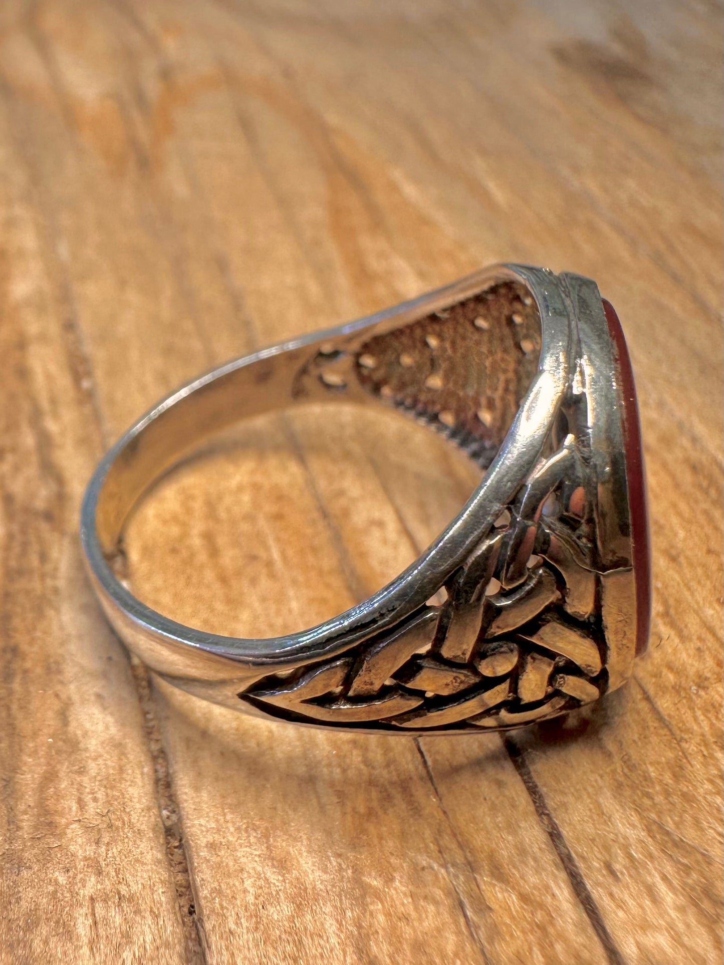 Vintage Carnelian Celtic Signet 925 Sterling Silver Size Z Ring