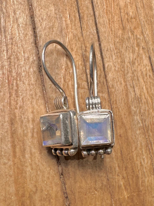 Vintage Moonstone Boho 925 Sterling Silver Earrings