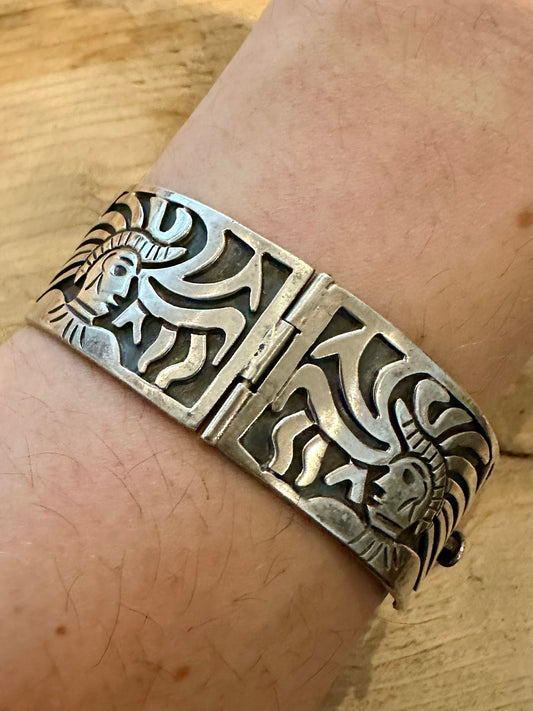 Vintage Warrior Panel Taxco 925 Sterling Silver 6.5 inch Bracelet