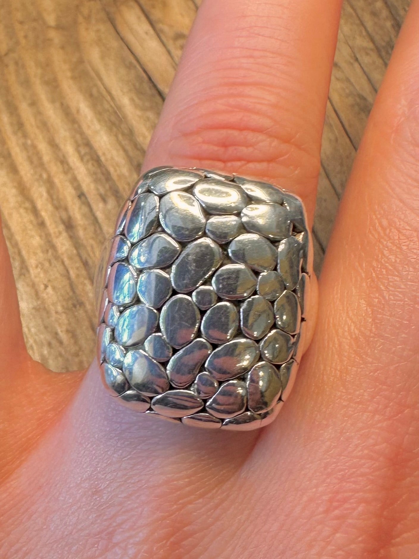 Abstract Pebble Style 925 Sterling Silver Size P Ring
