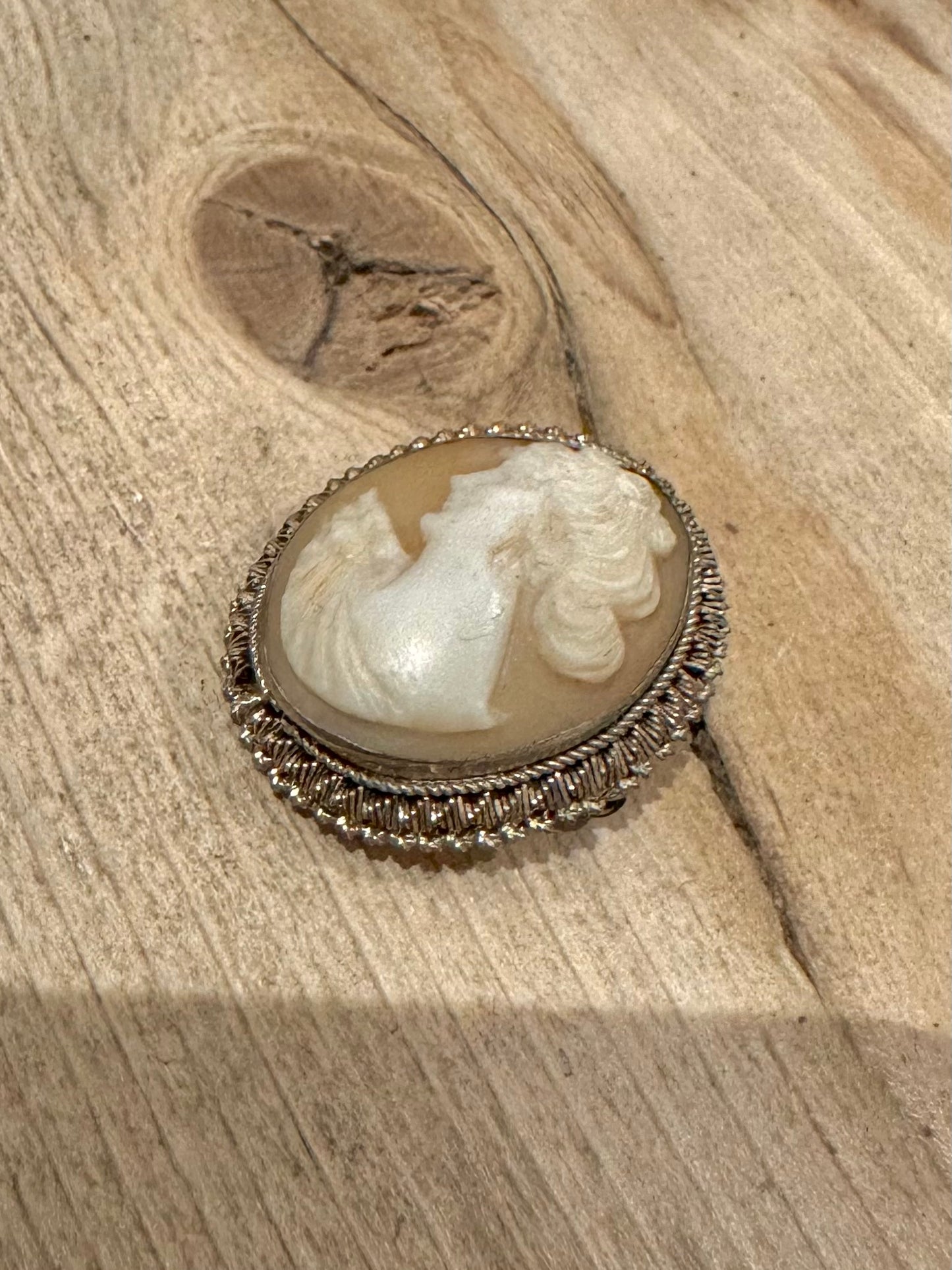 Vintage Cameo 800 Silver Brooch Pendant