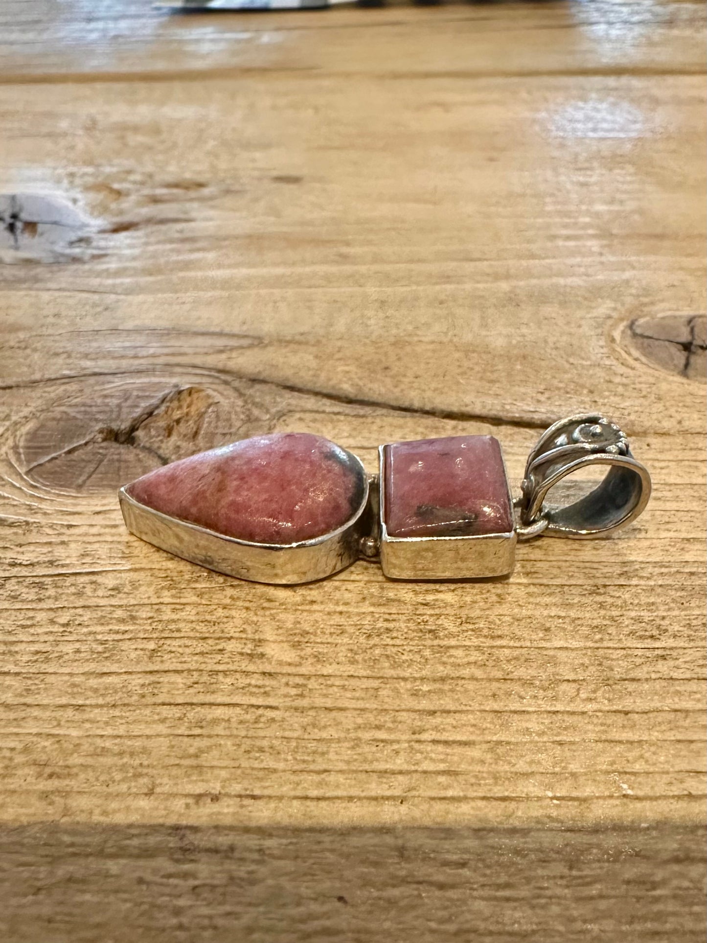 Vintage Rhodonite Dangle 925 Silver Pendant