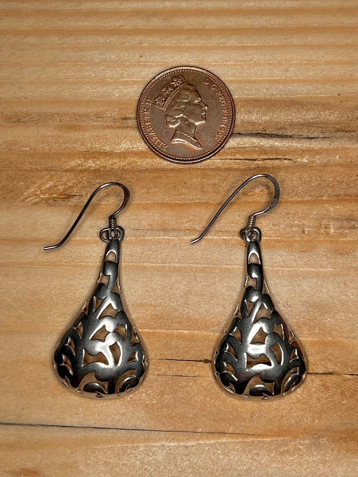 Filigree Tear Drop 925 Sterling Silver Earrings