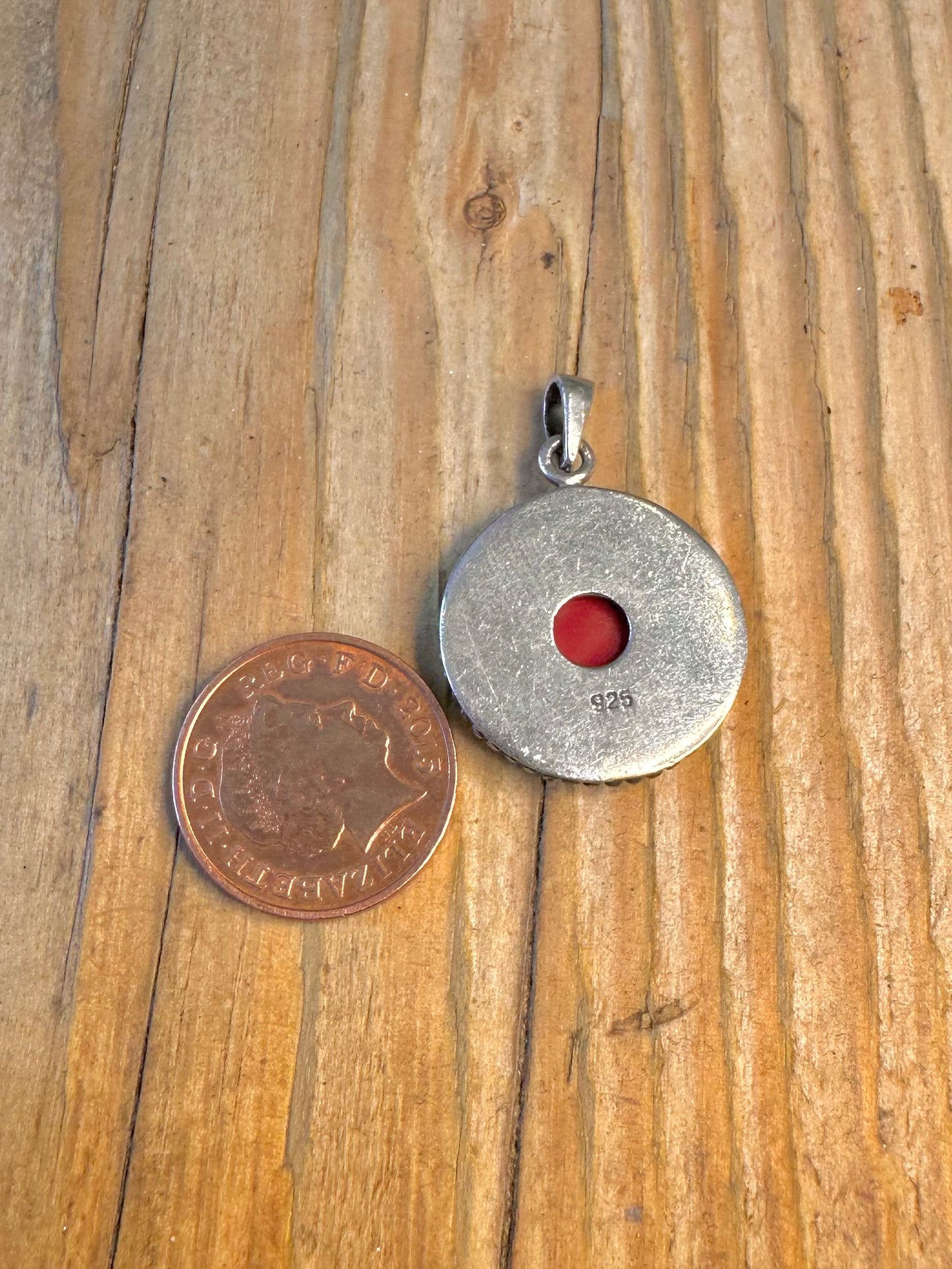 Turquoise and Coral Southwestern Style 925 Sterling Silver Pendant
