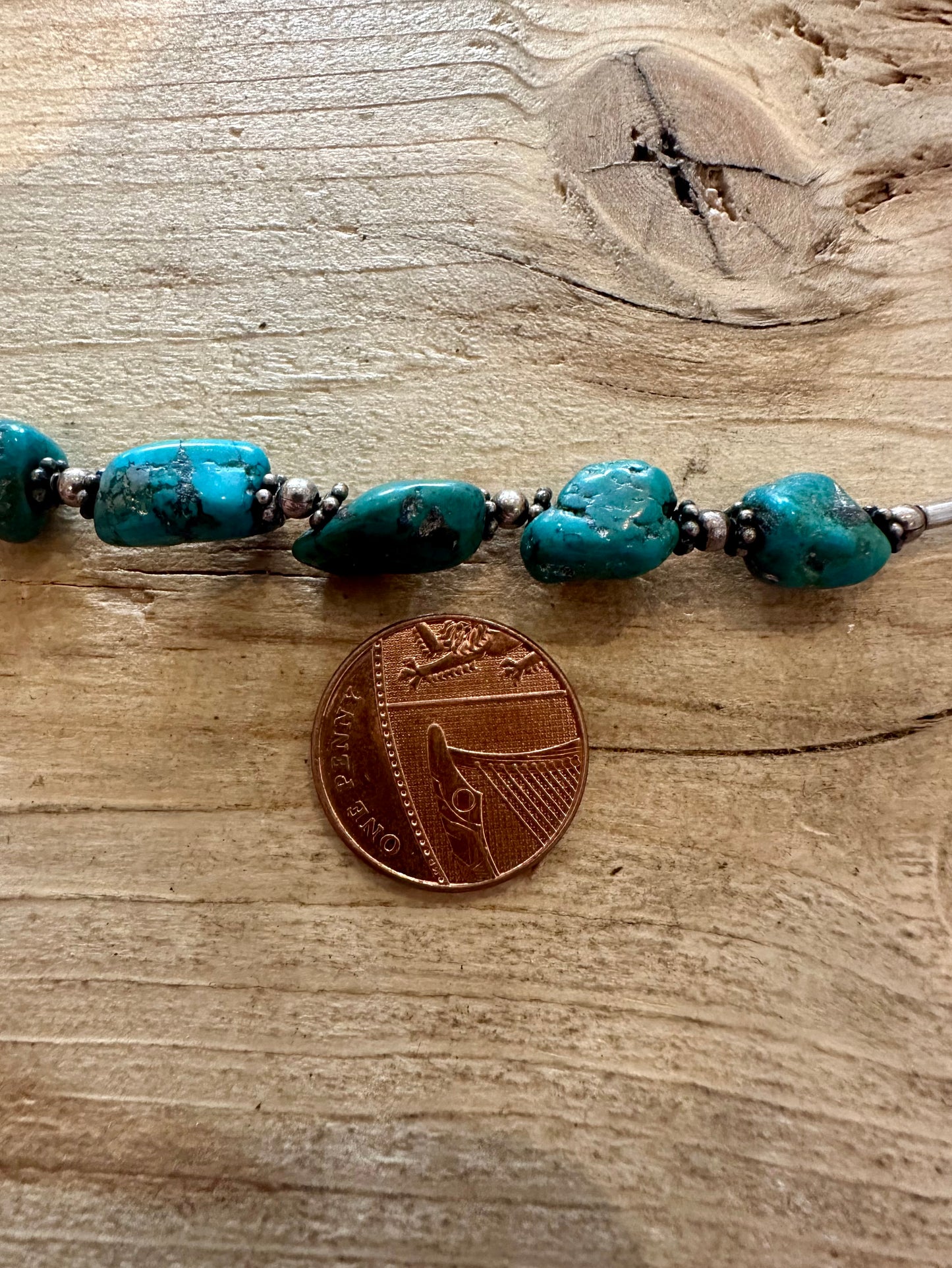 Vintage Turquoise Ball and Bar 925 Silver 7 inch Bracelet