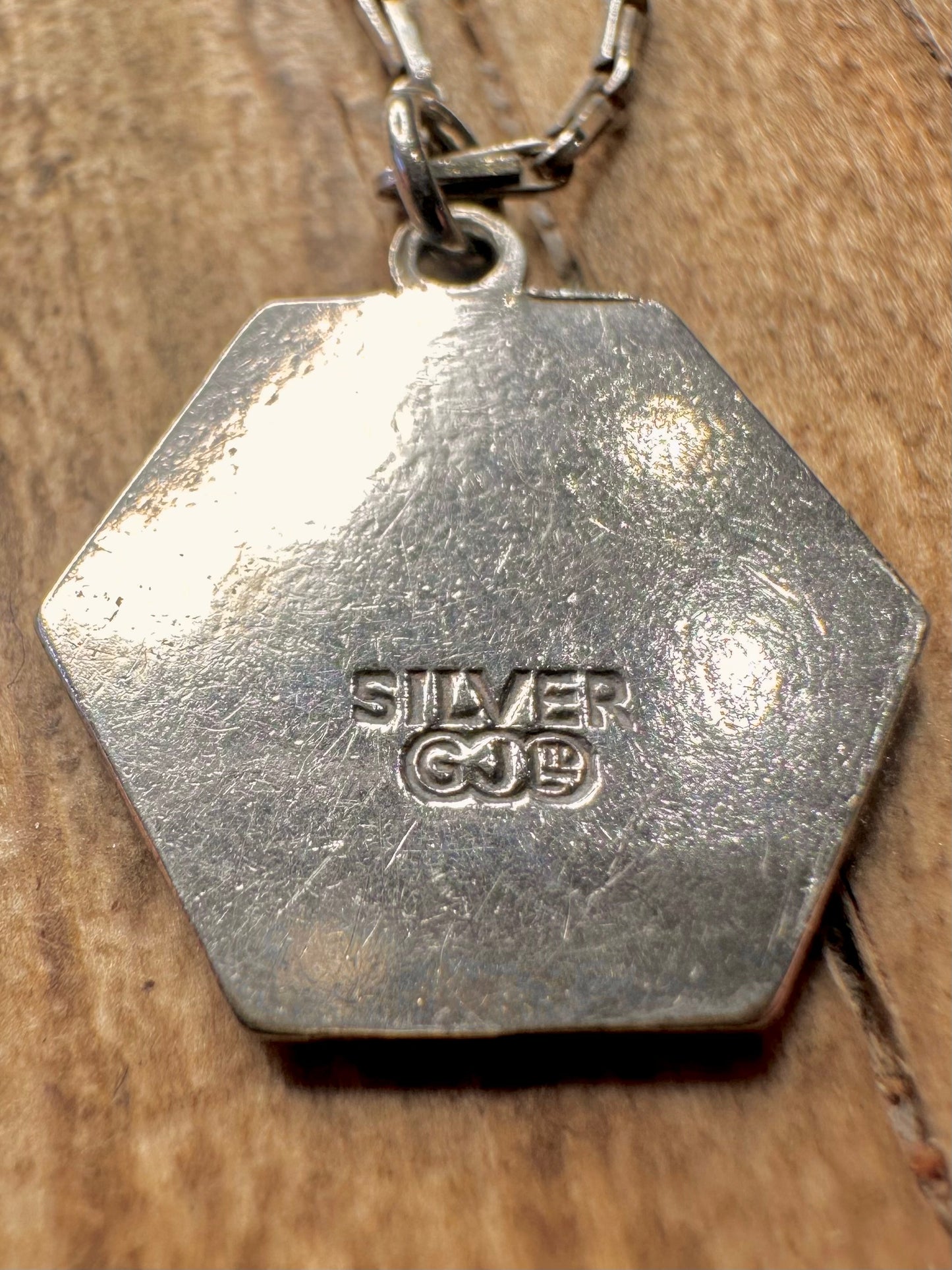 Vintage Georg Jensen Ltd Enamel St Christopher and Bar Unique Chain 925 Sterling Silver 17.5 inch Necklace