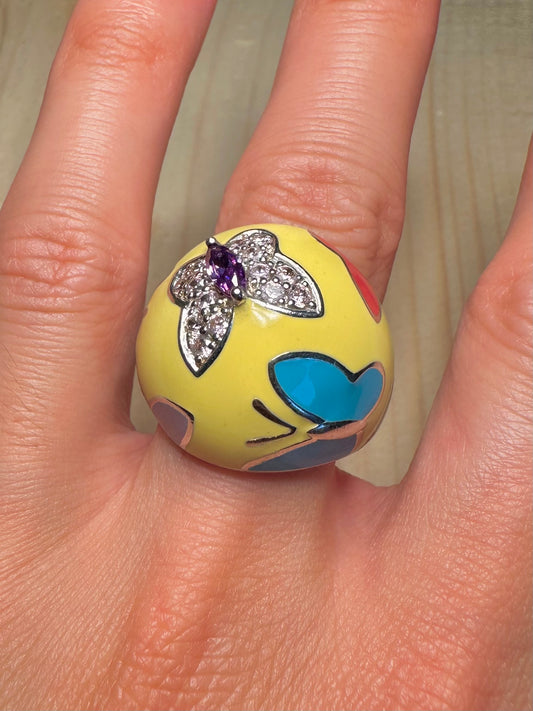 Belle Etoile Yellow Enamel Butterfly 925 Sterling Silver Size S Ring
