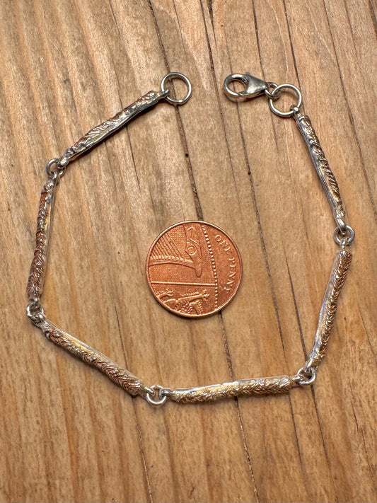 Abstract Unique Bar Gold Ish on 925 Sterling Silver 8 inch Bracelet