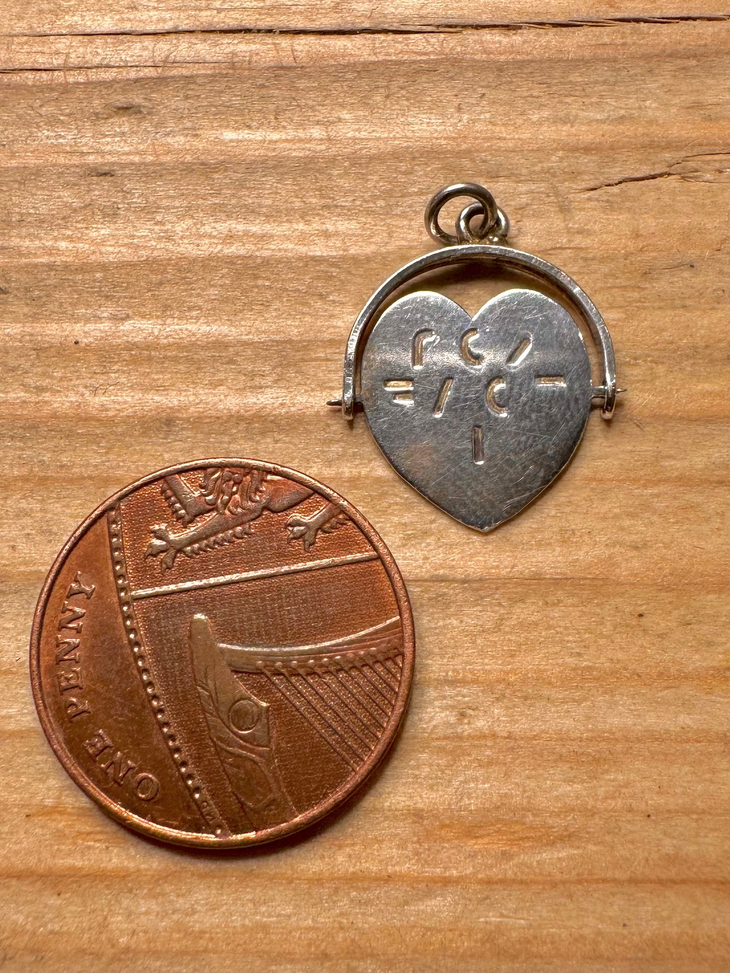 Vintage Herz "Ich liebe dich" Dreh-Anhänger aus 925 Sterling Silber