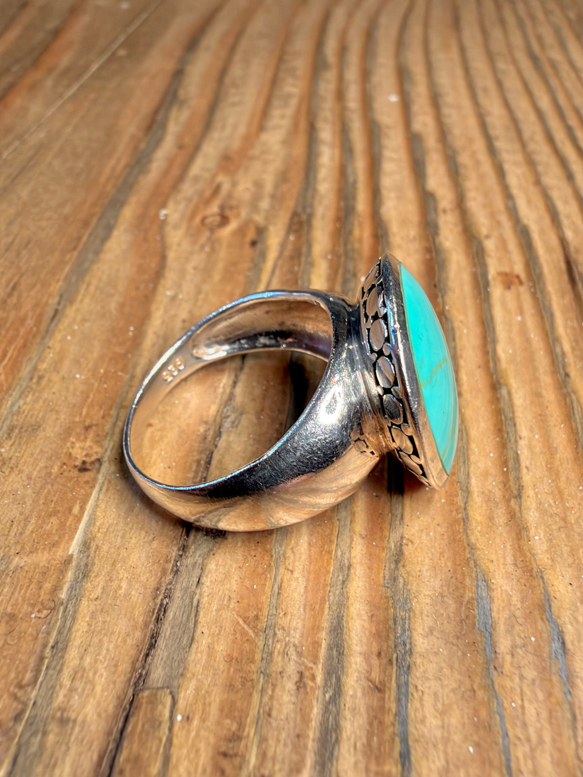 Blue Turquoise Circle 925 Sterling Silver Size P1/2 Ring