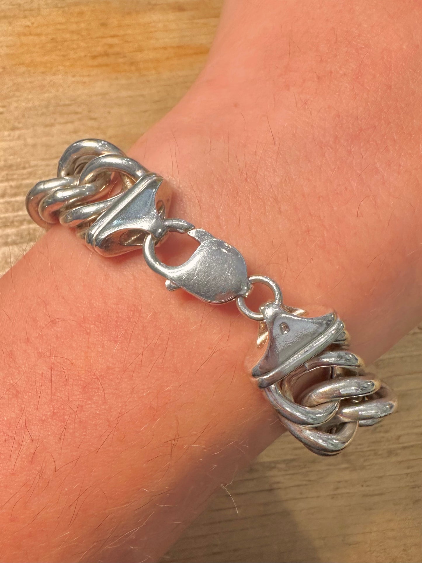 Abstract Chunky Double Link Curb Chain 925 Silver 8 inch Bracelet