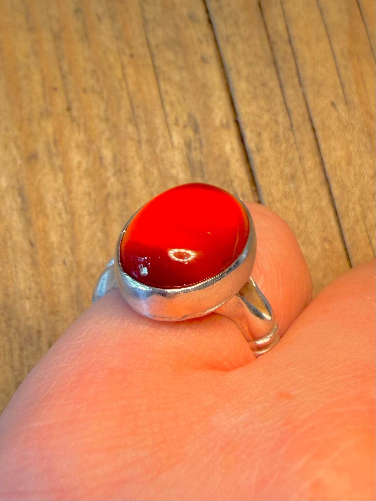 Carnelian Oval Leaf Design Band 925 Sterling Silver Size N Ring