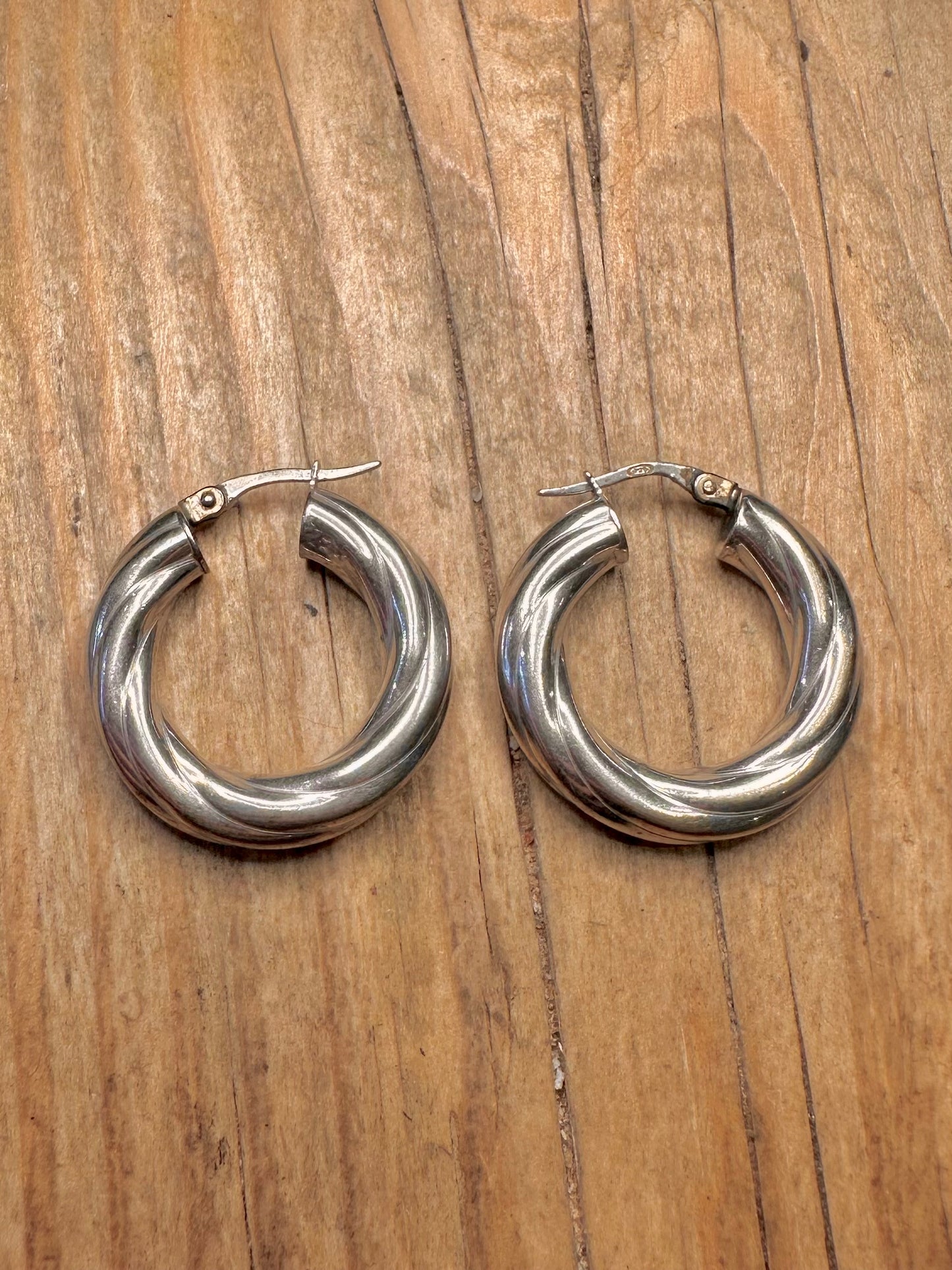 Vintage Chunky Twisted Hoops 925 Sterling Silver Earrings
