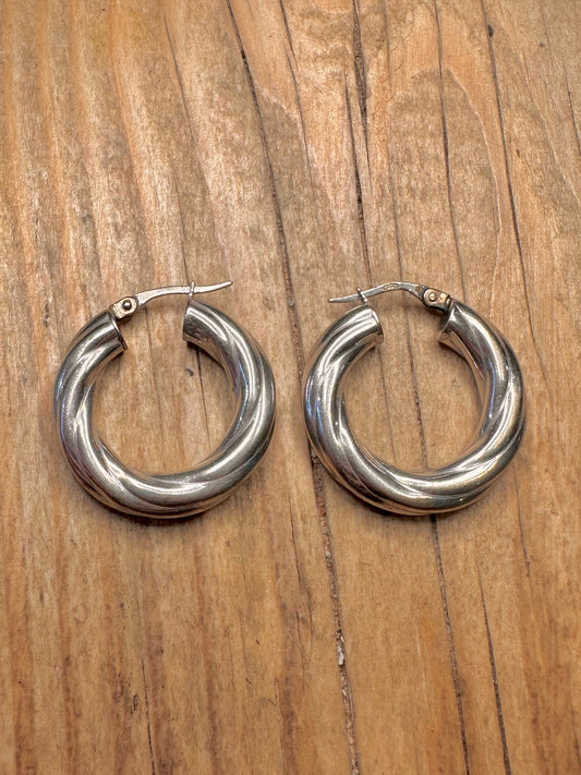 Vintage Chunky Twisted Hoops 925 Sterling Silver Earrings