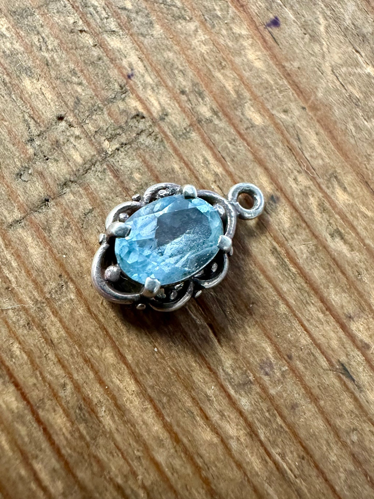 Vintage Blue Topaz Ornate Silver Pendant