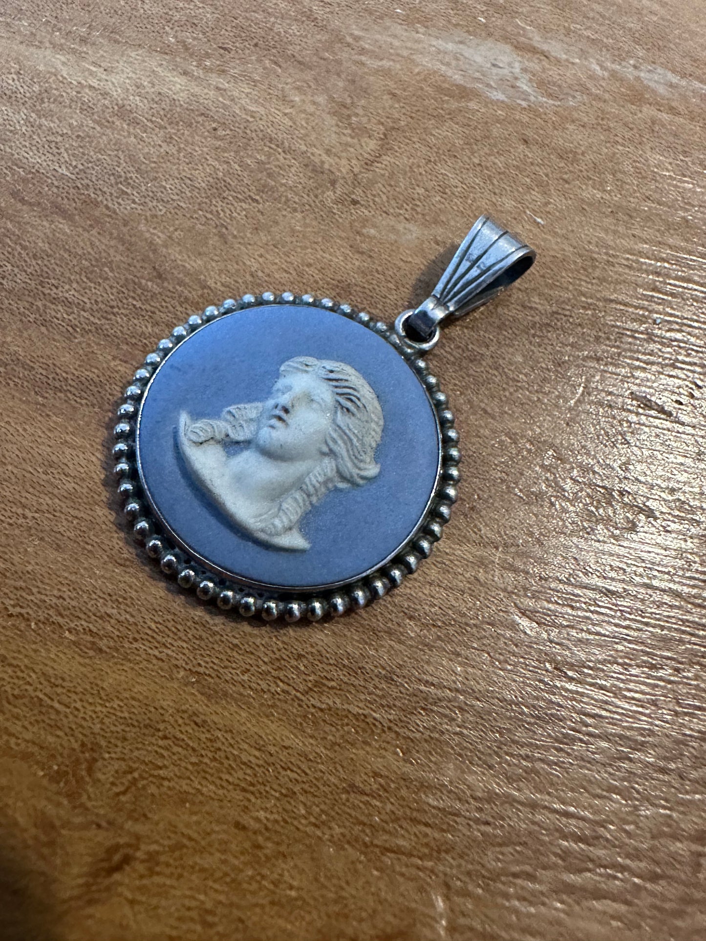 Vintage Blue 1957 Wedgwood 925 Silver Pendant