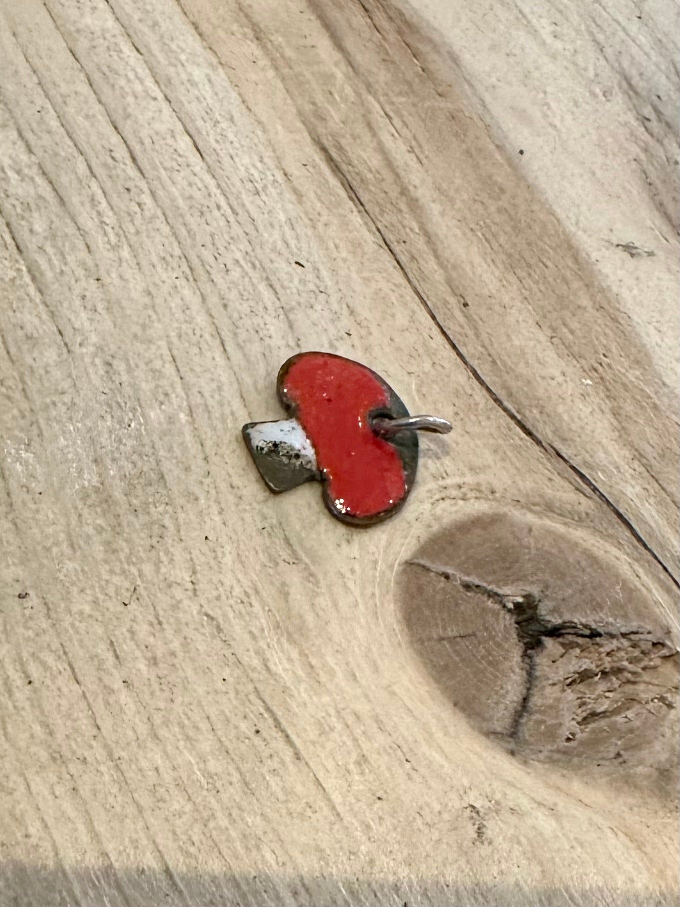 Vintage Enamel Red and White Copper Mushroom Costume Pendant